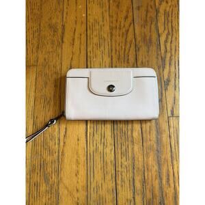 Longchamp Wallet Womens Light Pink Zip Around Wristlet Leather Organizer Purse